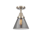 447-1C-SN-G43 1-Light 7.75" Brushed Satin Nickel Flush Mount - Plated Smoke Large Cone Glass - LED Bulb - Dimmensions: 7.75 x 7.75 x 11 - Sloped Ceiling Compatible: No