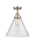 447-1C-SN-G44-L 1-Light 12" Brushed Satin Nickel Flush Mount - Seedy Cone 12" Glass - LED Bulb - Dimmensions: 12 x 12 x 15.5 - Sloped Ceiling Compatible: No