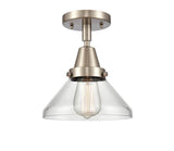 447-1C-SN-G4472 1-Light 8" Brushed Satin Nickel Flush Mount - Clear Caden Glass - LED Bulb - Dimmensions: 8 x 8 x 7 - Sloped Ceiling Compatible: No