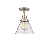 447-1C-SN-G44 1-Light 7.75" Brushed Satin Nickel Flush Mount - Seedy Large Cone Glass - LED Bulb - Dimmensions: 7.75 x 7.75 x 11 - Sloped Ceiling Compatible: No