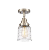 447-1C-SN-G513 1-Light 5" Brushed Satin Nickel Flush Mount - Clear Deco Swirl Small Bell Glass - LED Bulb - Dimmensions: 5 x 5 x 10 - Sloped Ceiling Compatible: No