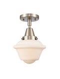 447-1C-SN-G531 1-Light 7.5" Brushed Satin Nickel Flush Mount - Matte White Cased Small Oxford Glass - LED Bulb - Dimmensions: 7.5 x 7.5 x 9 - Sloped Ceiling Compatible: No