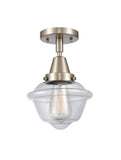 447-1C-SN-G532 1-Light 7.5" Brushed Satin Nickel Flush Mount - Clear Small Oxford Glass - LED Bulb - Dimmensions: 7.5 x 7.5 x 9 - Sloped Ceiling Compatible: No