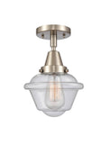 447-1C-SN-G534 1-Light 7.5" Brushed Satin Nickel Flush Mount - Seedy Small Oxford Glass - LED Bulb - Dimmensions: 7.5 x 7.5 x 9 - Sloped Ceiling Compatible: No