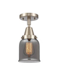 447-1C-SN-G53 1-Light 5" Brushed Satin Nickel Flush Mount - Plated Smoke Small Bell Glass - LED Bulb - Dimmensions: 5 x 5 x 10 - Sloped Ceiling Compatible: No