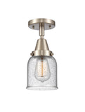 447-1C-SN-G54 1-Light 5" Brushed Satin Nickel Flush Mount - Seedy Small Bell Glass - LED Bulb - Dimmensions: 5 x 5 x 10 - Sloped Ceiling Compatible: No