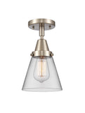 447-1C-SN-G62 1-Light 6.25" Brushed Satin Nickel Flush Mount - Clear Small Cone Glass - LED Bulb - Dimmensions: 6.25 x 6.25 x 10 - Sloped Ceiling Compatible: No