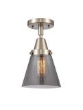 447-1C-SN-G63 1-Light 6.25" Brushed Satin Nickel Flush Mount - Plated Smoke Small Cone Glass - LED Bulb - Dimmensions: 6.25 x 6.25 x 10 - Sloped Ceiling Compatible: No