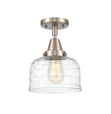 447-1C-SN-G713 1-Light 8" Brushed Satin Nickel Flush Mount - Clear Deco Swirl Large Bell Glass - LED Bulb - Dimmensions: 8 x 8 x 10.375 - Sloped Ceiling Compatible: No