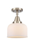 447-1C-SN-G71 1-Light 8" Brushed Satin Nickel Flush Mount - Matte White Cased Large Bell Glass - LED Bulb - Dimmensions: 8 x 8 x 10.375 - Sloped Ceiling Compatible: No