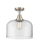 447-1C-SN-G72-L 1-Light 12" Brushed Satin Nickel Flush Mount - Clear X-Large Bell Glass - LED Bulb - Dimmensions: 12 x 12 x 12.5 - Sloped Ceiling Compatible: No