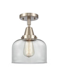 447-1C-SN-G72 1-Light 8" Brushed Satin Nickel Flush Mount - Clear Large Bell Glass - LED Bulb - Dimmensions: 8 x 8 x 10.375 - Sloped Ceiling Compatible: No