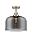 1-Light 12" X-Large Bell Flush Mount - Bell-Urn Plated Smoke Glass LED