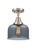 447-1C-SN-G73 1-Light 8" Brushed Satin Nickel Flush Mount - Plated Smoke Large Bell Glass - LED Bulb - Dimmensions: 8 x 8 x 10.375 - Sloped Ceiling Compatible: No