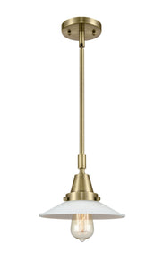 Stem Hung 8.5" Antique Brass Mini Pendant - White Halophane Glass LED