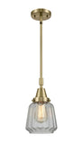 Stem Hung 7" Antique Brass Mini Pendant - Clear Chatham Glass LED