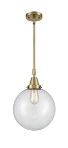 Stem Hung 10" Beacon Mini Pendant - Globe-Orb Clear Glass - Choice of Finish And Incandesent Or LED Bulbs