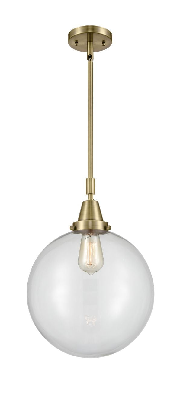 Stem Hung 12" Beacon Pendant - Globe-Orb Clear Glass - Choice of Finish And Incandesent Or LED Bulbs
