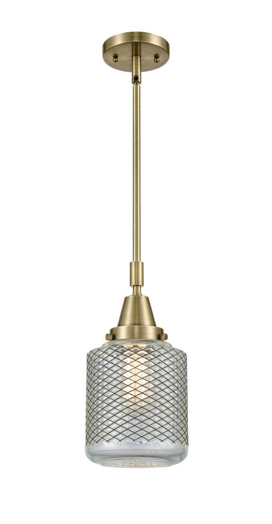 Stem Hung 6" Antique Brass Mini Pendant - Vintage Wire Mesh Stanton Glass - LED Bulb Included