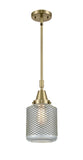 Stem Hung 6" Antique Brass Mini Pendant - Vintage Wire Mesh Stanton Glass - LED Bulb Included
