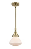 Stem Hung 6.75" Antique Brass Mini Pendant - Matte White Olean Glass LED