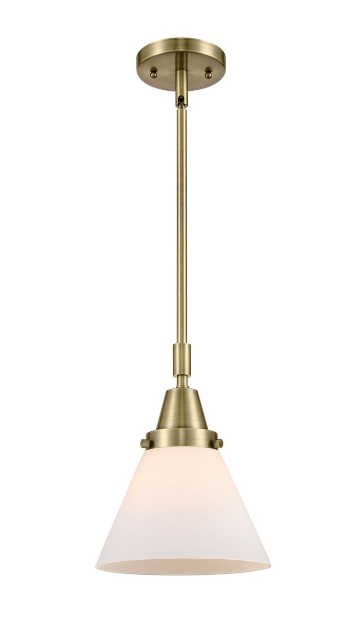 Stem Hung 8" Large Cone Mini Pendant - Cone Matte White Glass - Choice of Finish And Incandesent Or LED Bulbs