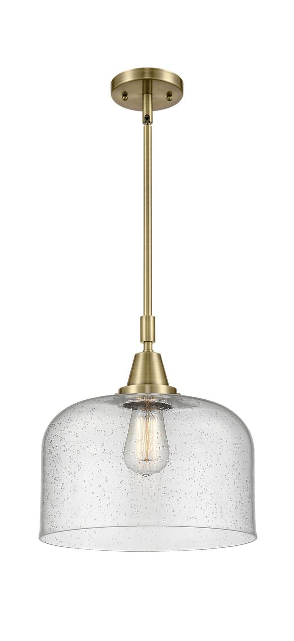 447-1S-AB-G74-L Stem Hung 12" Antique Brass Mini Pendant - LED Bulb