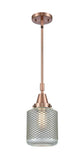 Stem Hung 6" Antique Copper Mini Pendant - Vintage Wire Mesh Stanton Glass - LED Bulb Included