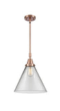447-1S-AC-G42-L Stem Hung 12" Antique Copper Mini Pendant - Clear Cone 12" Glass - LED Bulb - Dimmensions: 12 x 12 x 17.125<br>Minimum Height : 20.125<br>Maximum Height : 50.125 - Sloped Ceiling Compatible: Yes