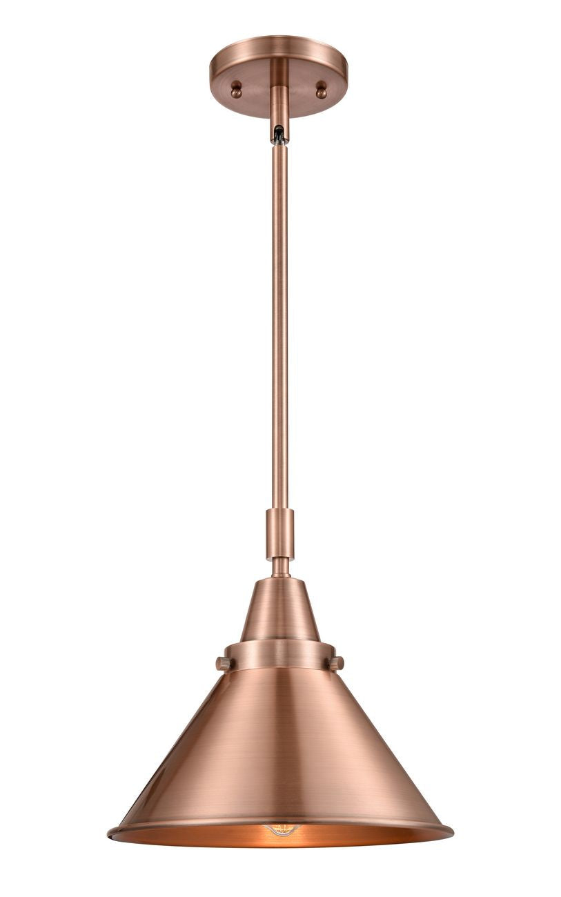 Stem Hung 10" Antique Copper Mini Pendant - Antique Copper Briarcliff Shade - LED Bulb