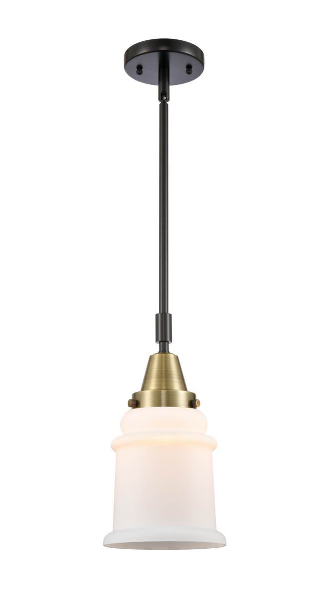447-1S-BAB-G181 Stem Hung 6.5" Black Antique Brass Mini Pendant - Matte White Canton Glass - LED Bulb - Dimmensions: 6.5 x 6.5 x 11.125<br>Minimum Height : 14.125<br>Maximum Height : 44.125 - Sloped Ceiling Compatible: Yes