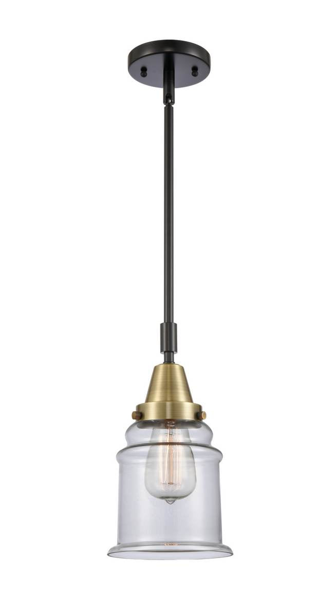 447-1S-BAB-G182 Stem Hung 6.5" Black Antique Brass Mini Pendant - Clear Canton Glass - LED Bulb - Dimmensions: 6.5 x 6.5 x 11.125<br>Minimum Height : 14.125<br>Maximum Height : 44.125 - Sloped Ceiling Compatible: Yes