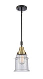 447-1S-BAB-G184 Stem Hung 6.5" Black Antique Brass Mini Pendant - Seedy Canton Glass - LED Bulb - Dimmensions: 6.5 x 6.5 x 11.125<br>Minimum Height : 14.125<br>Maximum Height : 44.125 - Sloped Ceiling Compatible: Yes