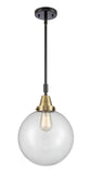 447-1S-BAB-G202-10 Stem Hung 10" Black Antique Brass Mini Pendant - Clear Beacon Glass - LED Bulb - Dimmensions: 10 x 10 x 14.125<br>Minimum Height : 17.125<br>Maximum Height : 47.125 - Sloped Ceiling Compatible: Yes