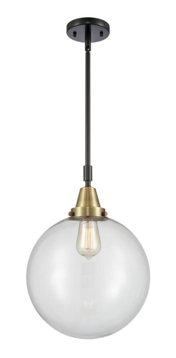 447-1S-BAB-G202-12 Stem Hung 12" Black Antique Brass Mini Pendant - Clear Beacon Glass - LED Bulb - Dimmensions: 12 x 12 x 16.125<br>Minimum Height : 19.125<br>Maximum Height : 49.125 - Sloped Ceiling Compatible: Yes