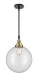447-1S-BAB-G202-12 Stem Hung 12" Black Antique Brass Mini Pendant - Clear Beacon Glass - LED Bulb - Dimmensions: 12 x 12 x 16.125<br>Minimum Height : 19.125<br>Maximum Height : 49.125 - Sloped Ceiling Compatible: Yes