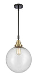 447-1S-BAB-G204-12 Stem Hung 12" Black Antique Brass Mini Pendant - Seedy Beacon Glass - LED Bulb - Dimmensions: 12 x 12 x 16.125<br>Minimum Height : 19.125<br>Maximum Height : 49.125 - Sloped Ceiling Compatible: Yes