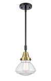 447-1S-BAB-G322 Stem Hung 6.75" Black Antique Brass Mini Pendant - Clear Olean Glass - LED Bulb - Dimmensions: 6.75 x 6.75 x 8.875<br>Minimum Height : 11.875<br>Maximum Height : 41.875 - Sloped Ceiling Compatible: Yes