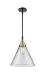 447-1S-BAB-G42-L Stem Hung 12" Black Antique Brass Mini Pendant - Clear Cone 12" Glass - LED Bulb - Dimmensions: 12 x 12 x 17.125<br>Minimum Height : 20.125<br>Maximum Height : 50.125 - Sloped Ceiling Compatible: Yes