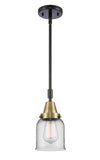 447-1S-BAB-G52 Stem Hung 5" Black Antique Brass Mini Pendant - Clear Small Bell Glass - LED Bulb - Dimmensions: 5 x 5 x 11.125<br>Minimum Height : 14.125<br>Maximum Height : 44.125 - Sloped Ceiling Compatible: Yes