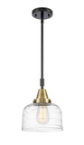 Stem Hung 8" Black Antique Brass Mini Pendant - Clear Deco Swirl Large Bell Glass - LED Bulb Included