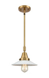 Stem Hung 8.5" Antique Brass Mini Pendant - White Halophane Glass LED