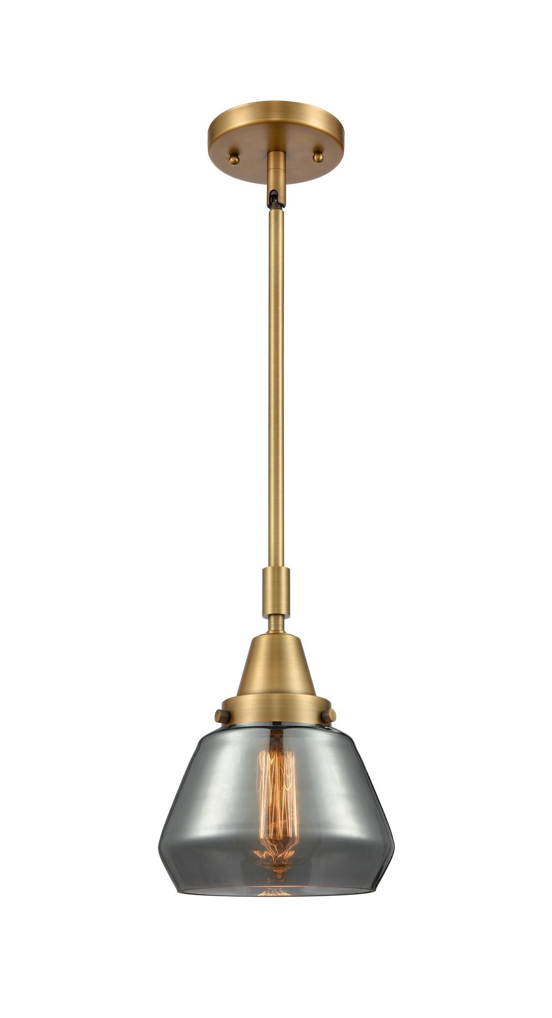 Stem Hung 7" Antique Brass Mini Pendant - Plated Smoke Fulton Glass LED