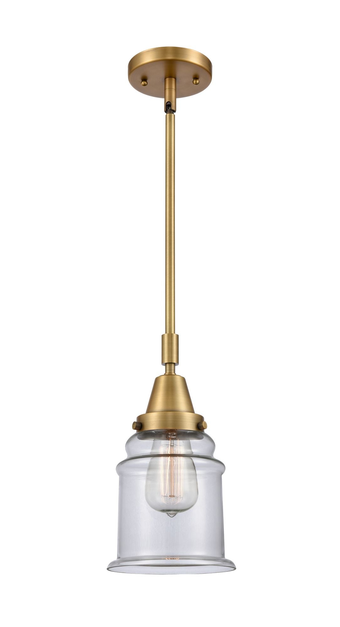 Stem Hung 6.5" Antique Brass Mini Pendant - Clear Canton Glass LED