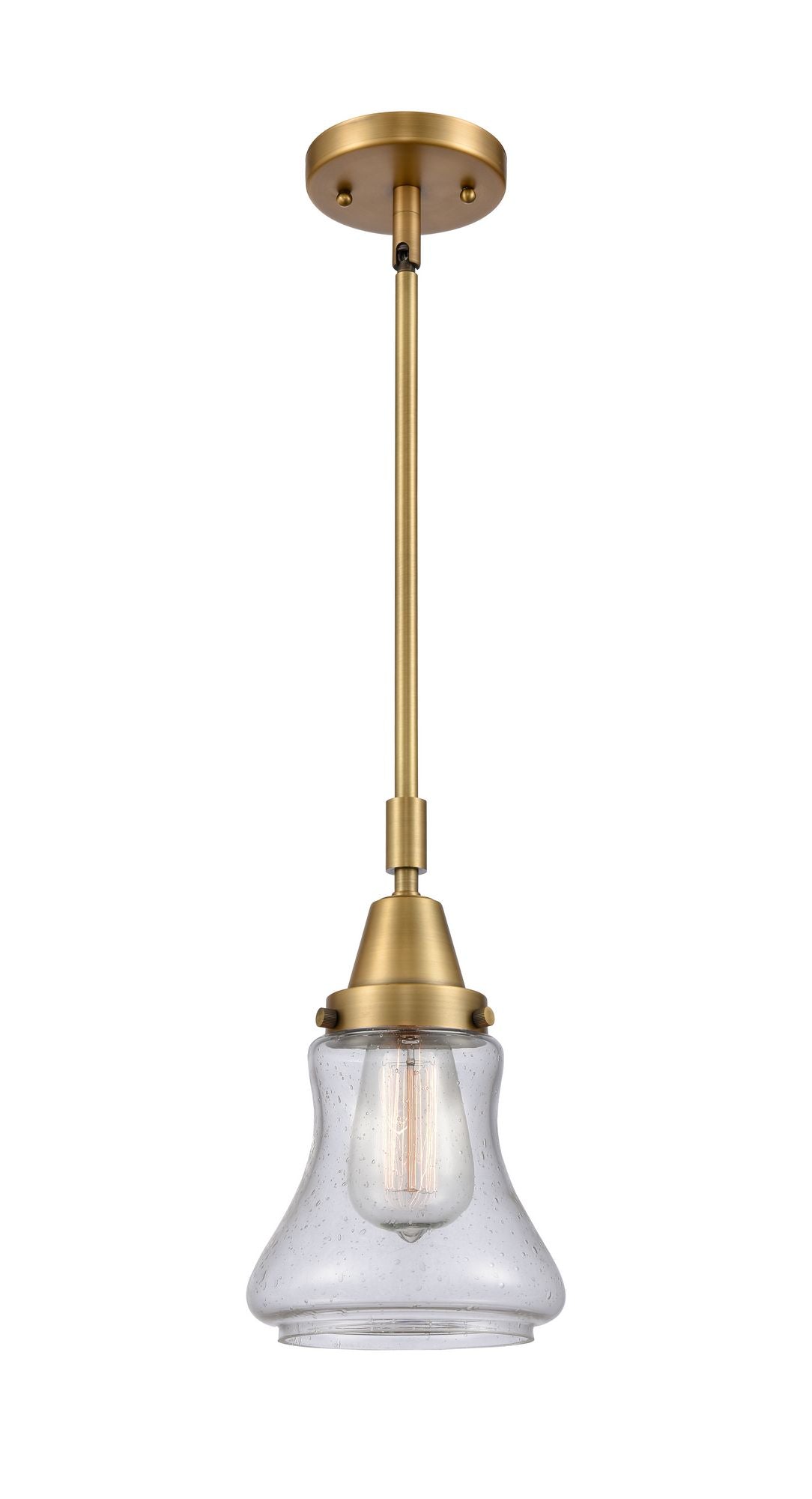 Stem Hung 6.5" Antique Brass Mini Pendant - Seedy Bellmont Glass LED