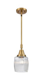 Stem Hung 5.5" Antique Brass Mini Pendant - Thick Clear Halophane Colton Glass LED