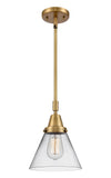 Stem Hung 8" Antique Brass Mini Pendant - Clear Large Cone Glass LED