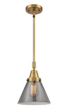 Stem Hung 8" Antique Brass Mini Pendant - Plated Smoke Large Cone Glass LED