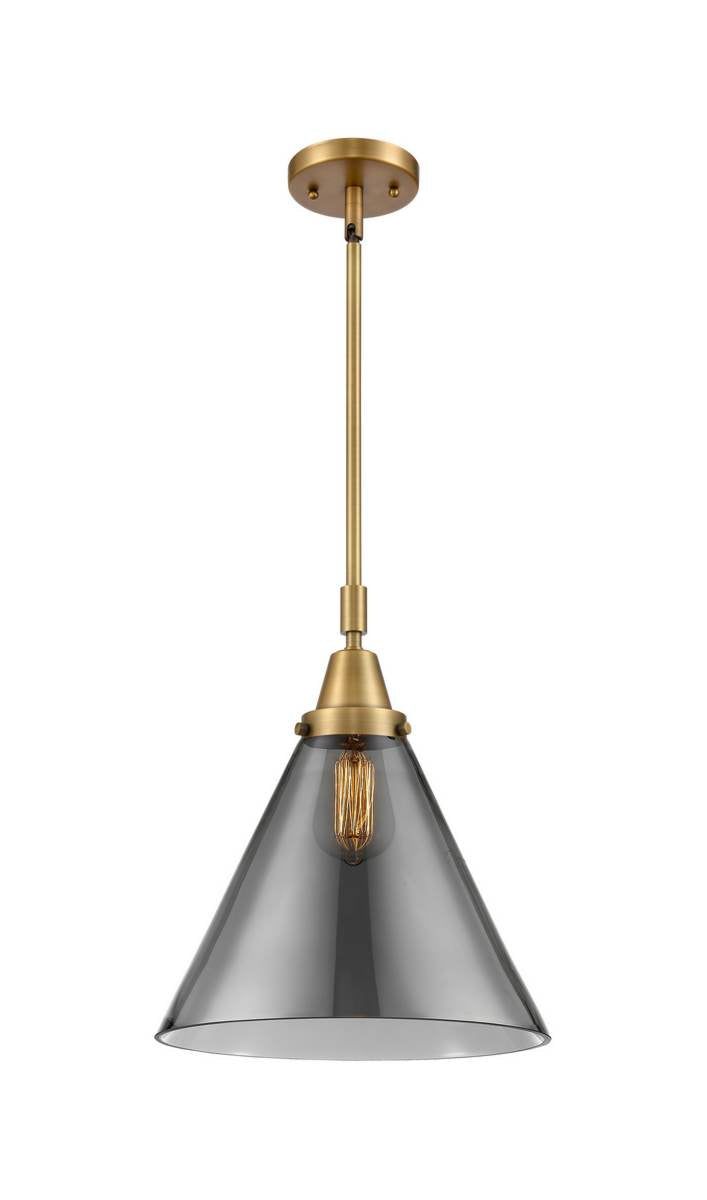 Innovations Lightging 447-1S-BB-G43-L-LED Stem Hung 12" Brushed Brass Mini Pendant -  Plated Smoke X-Large Cone Glass - Bulbs Included