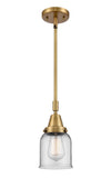 447-1S-BB-G52 Stem Hung 5" Brushed Brass Mini Pendant - Clear Small Bell Glass - LED Bulb - Dimmensions: 5 x 5 x 11.125<br>Minimum Height : 14.125<br>Maximum Height : 44.125 - Sloped Ceiling Compatible: Yes